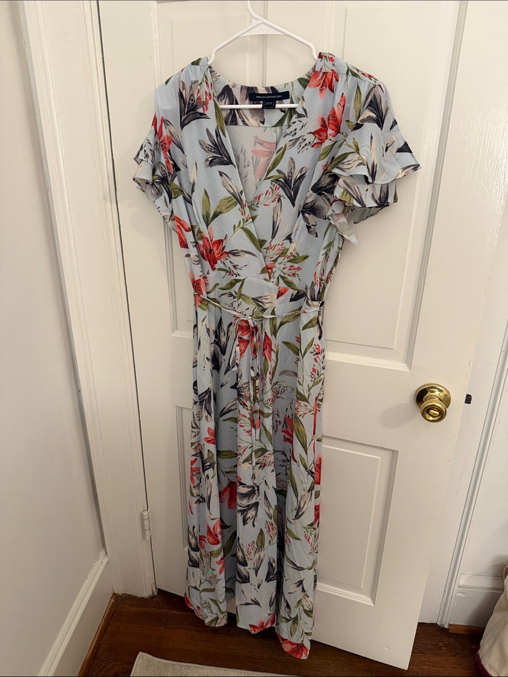 French Connection Light Blue Floral Wrap Maxi Dress
